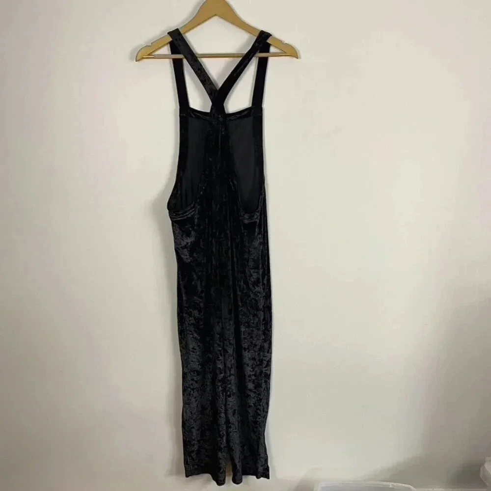 Urban Outfitters Black Velvet Velour Crop Overalls Jumpsuit
